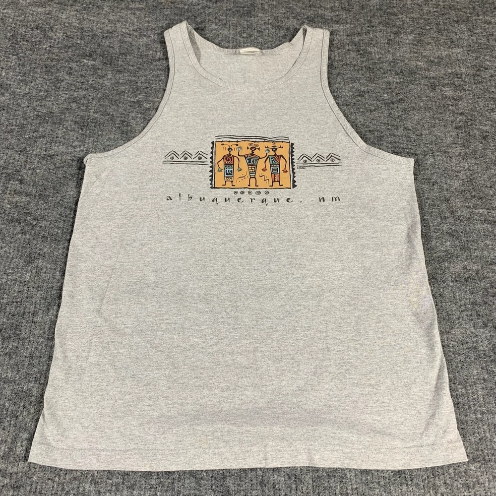 Vintage Suttons T Shirt Mens Large Gray‎ Albuquerque Tank Top Southwestern Aztec